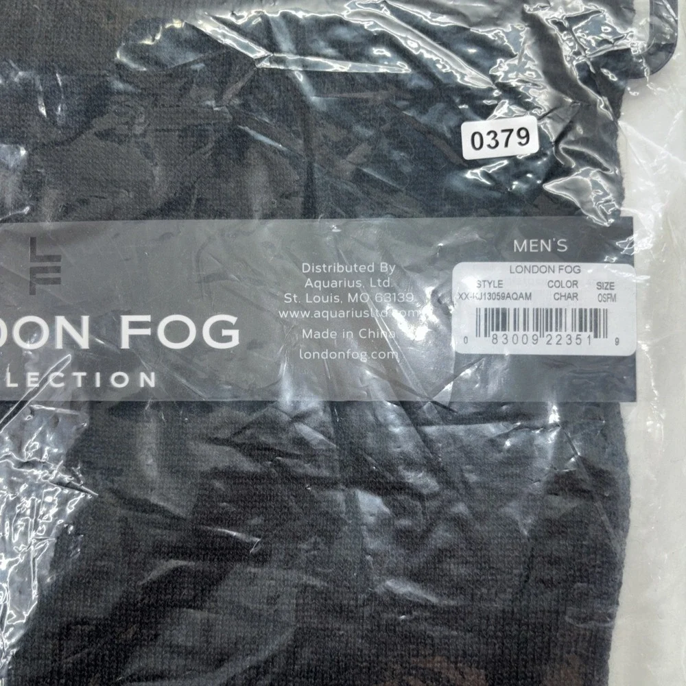 London Fog Knit Hat & Scarf Mens 2 Piece Collection Set in Char Black‎ & Gray